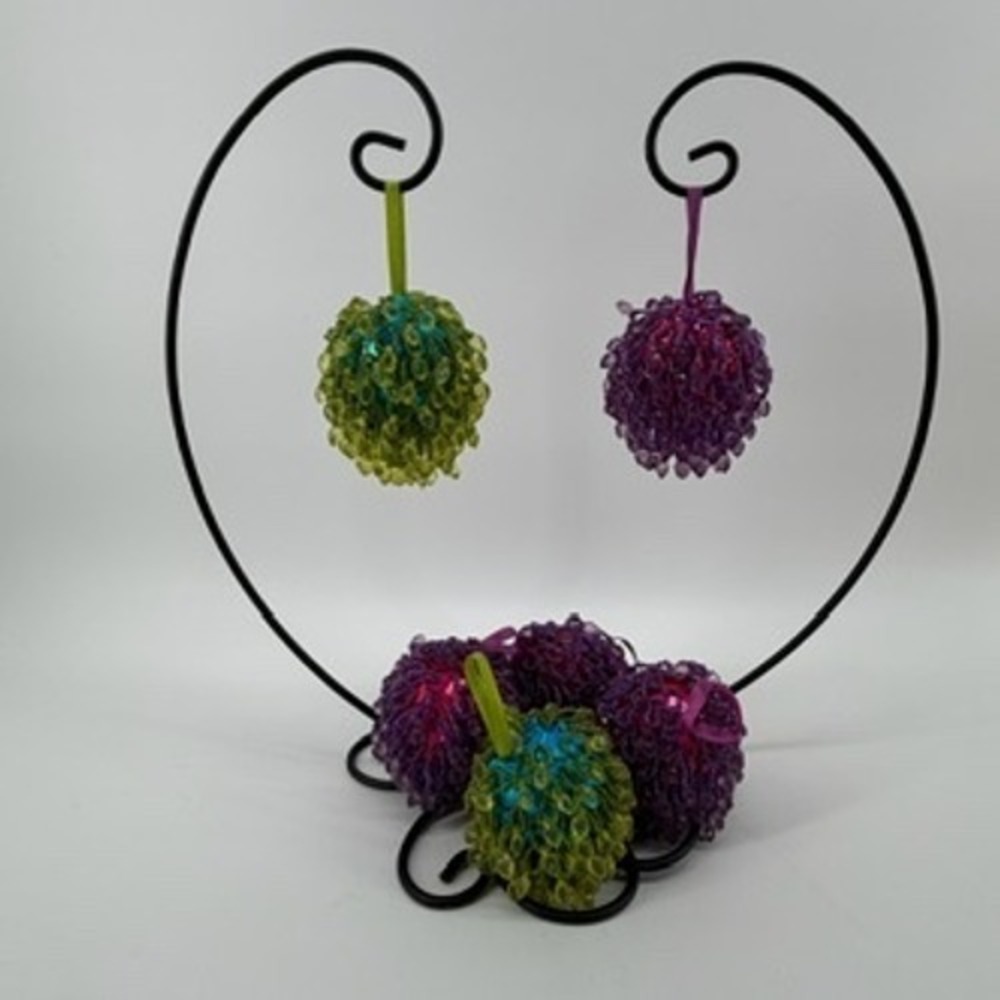 Pier 1 Beaded Bauble Ornaments Set of 6 Purple‎ Blue Green Festive Decor